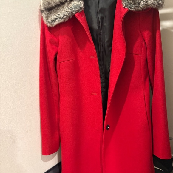 Jacob Red Wool Coat with Faux Fur Collar – Women’s Size XS - Picture 1 of 2